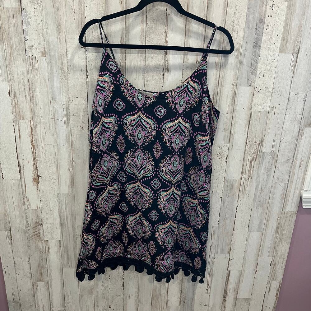 New! Altar’d State Black Floral Mini Spaghetti Strap Dress Womens Size Large